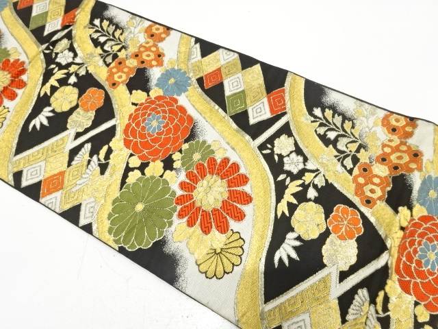 JAPANESE KIMONO / ANTIQUE FUKURO OBI / WOVEN CLASSICAL PATTERN